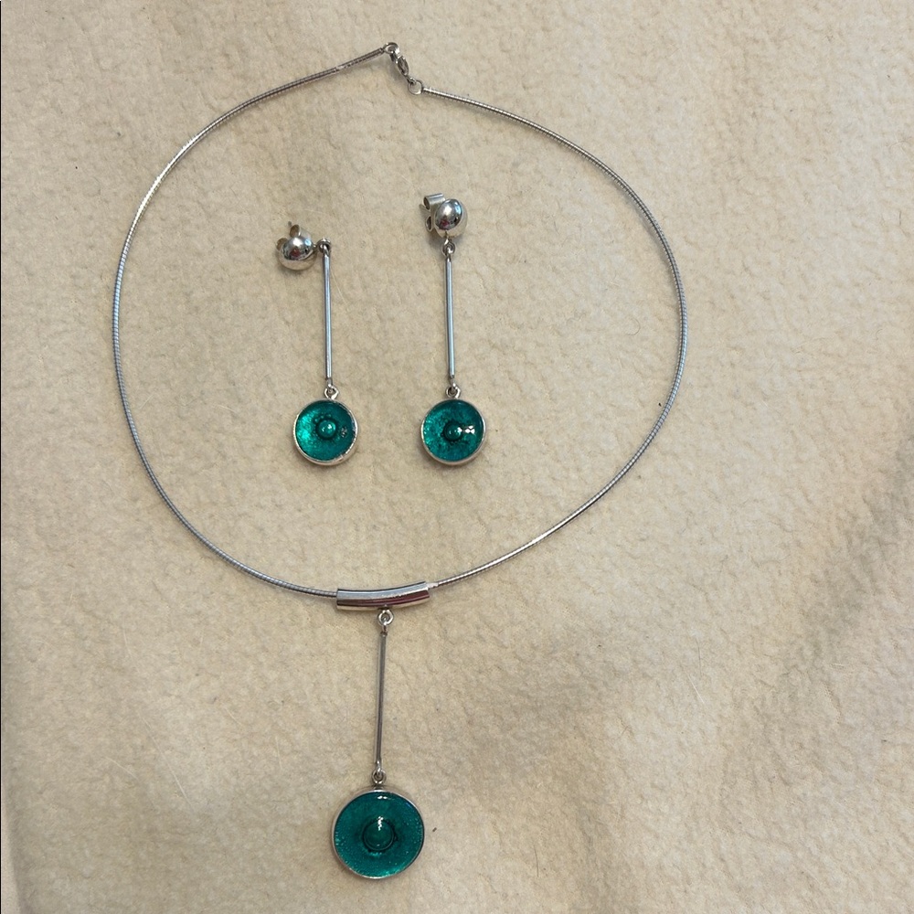 Sterling Silver Pendant and earrings on cable chain 950 TOC